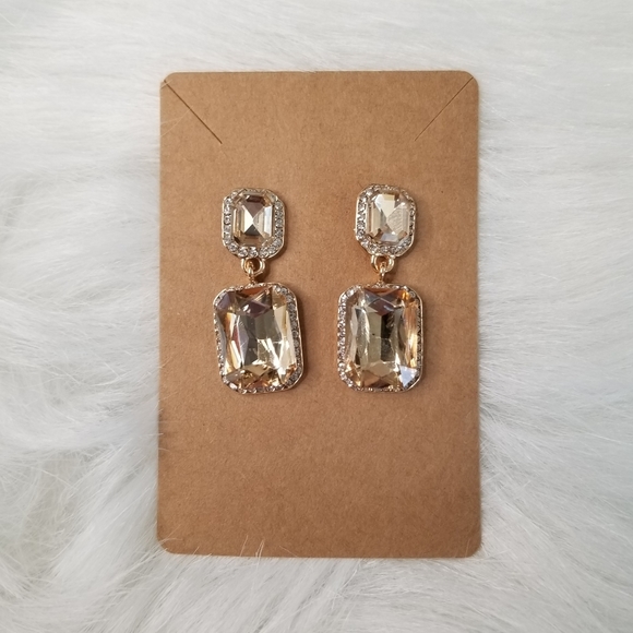 Last Pair | Taupe Sparkling Stone Dangle Earrings - Picture 1 of 1